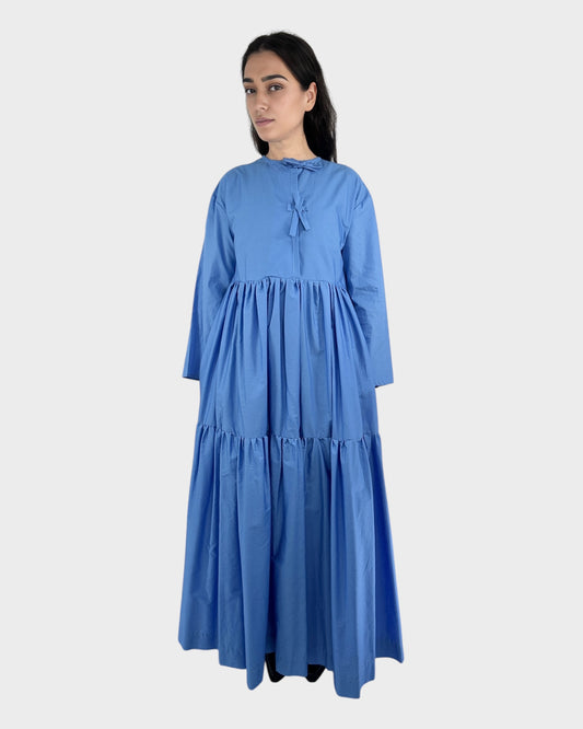 Tied Front Exaggerated Volume Maxi Dress in Blue