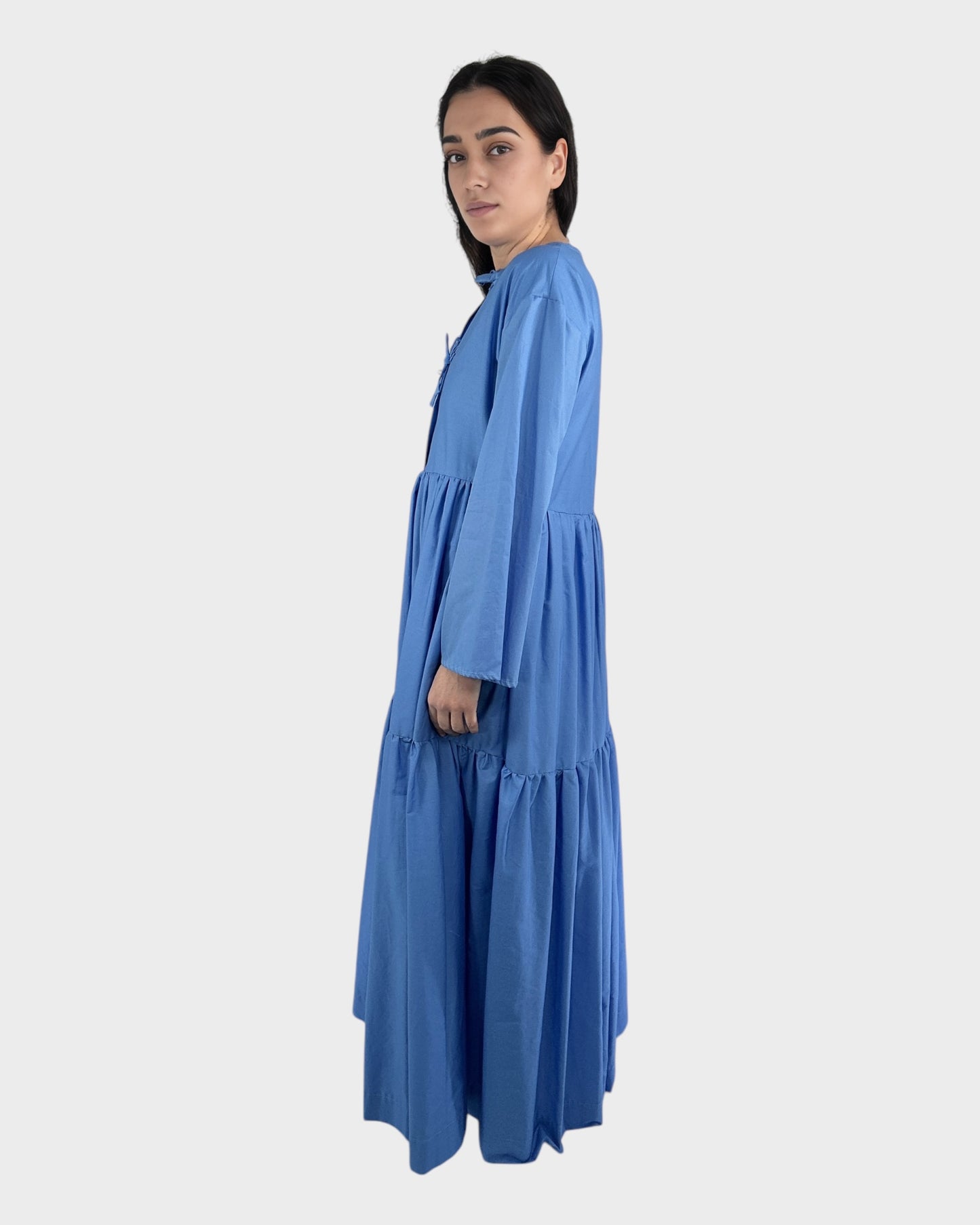 Tied Front Exaggerated Volume Maxi Dress in Blue