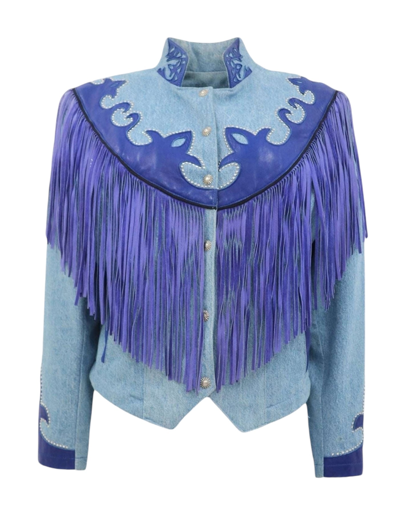 Vintage Denim Western Jacket with Leather & Studs Detailing