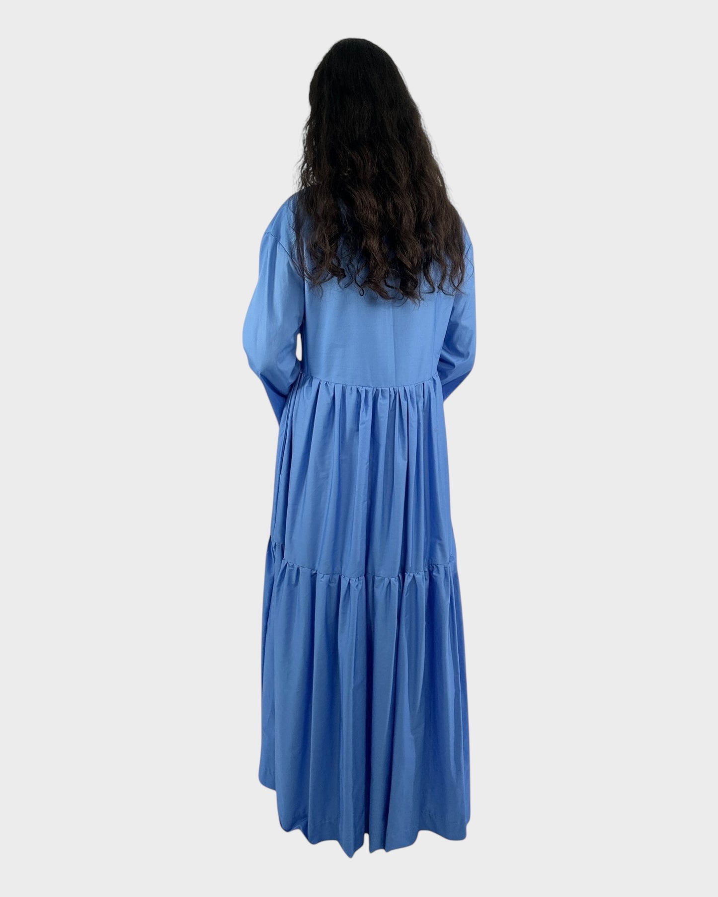 Tied Front Exaggerated Volume Maxi Dress in Blue