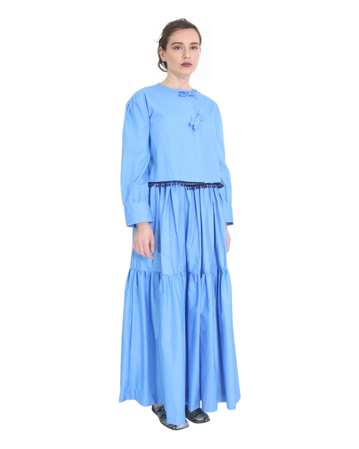 Tied Front Top & Exaggerated Volume Maxi Skirt Set