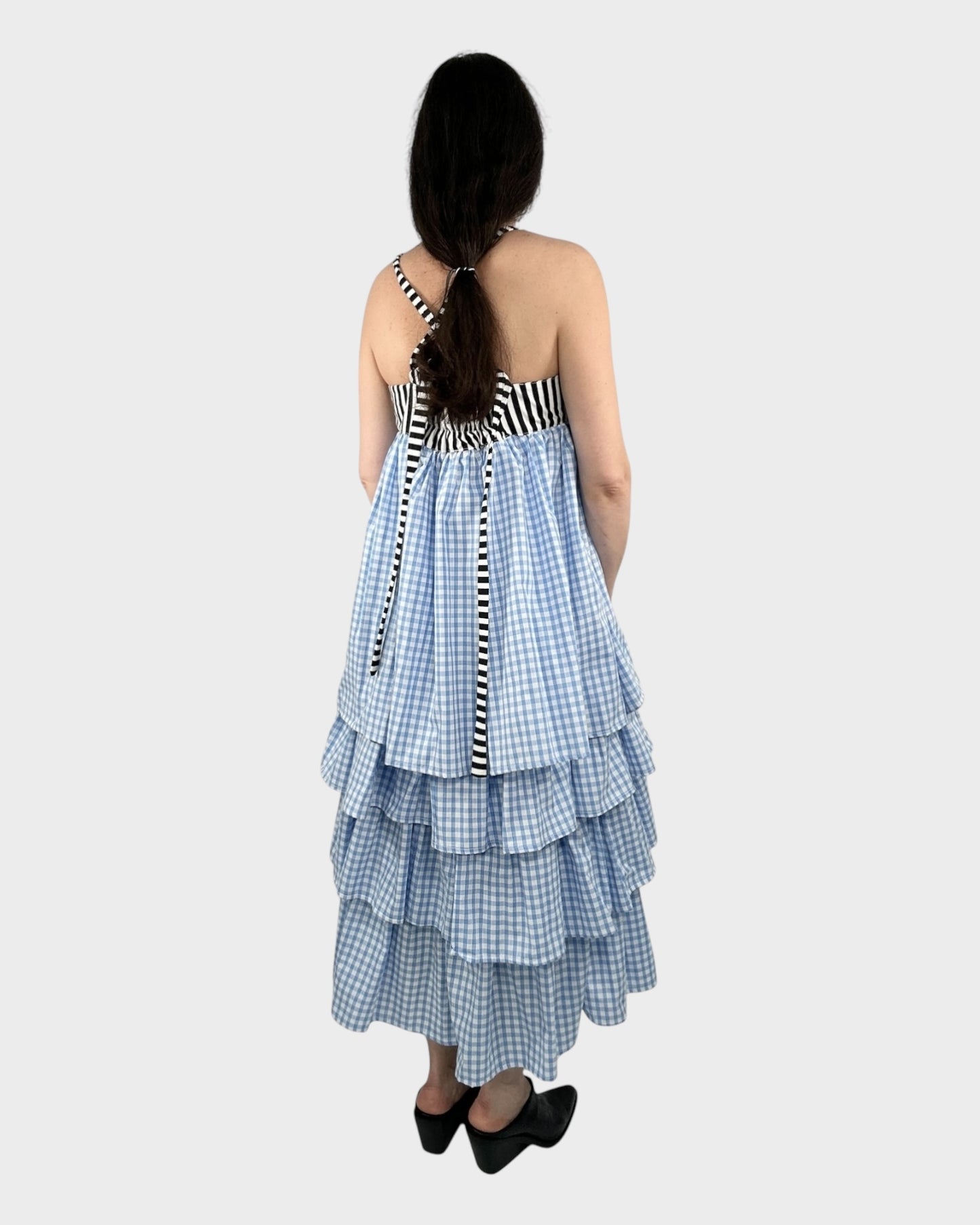 Ruffled Midi Slip on Dress in Blue