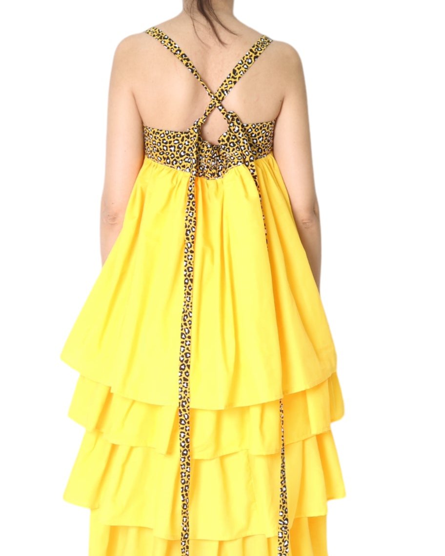 Ruffled Midi Slip on Dress in Yellow