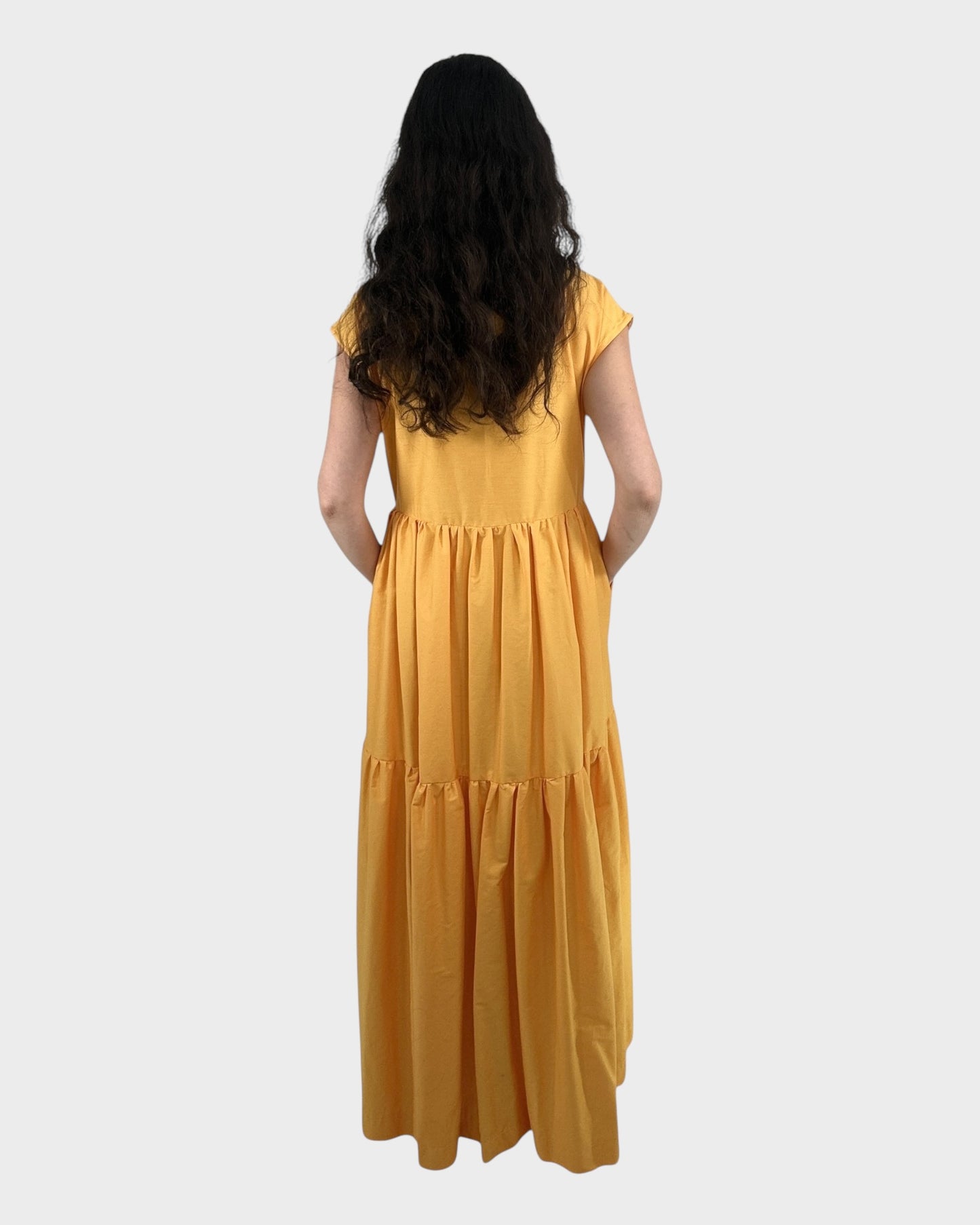 Tied Front Exaggerated Volume Maxi Dress in Yellow