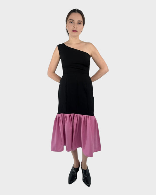 One-Shoulder Wool Midi Dress