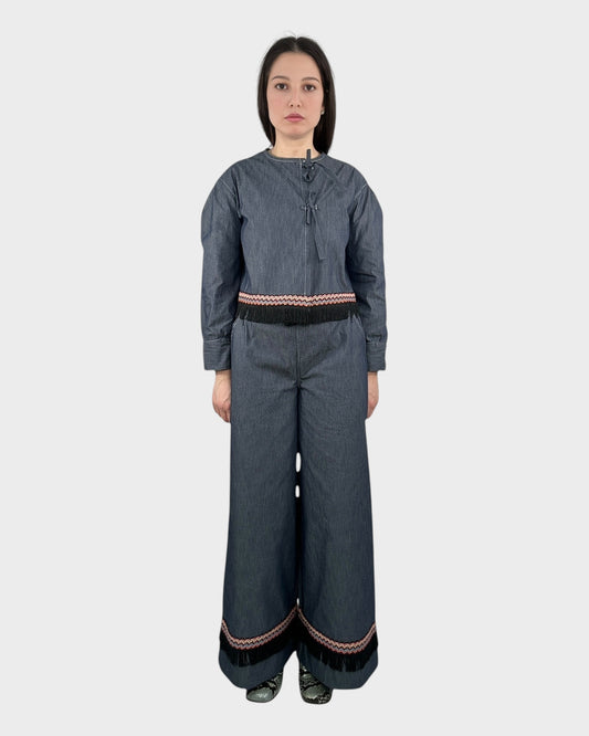 Tied Front Denim Top & High Waist Denim Trousers