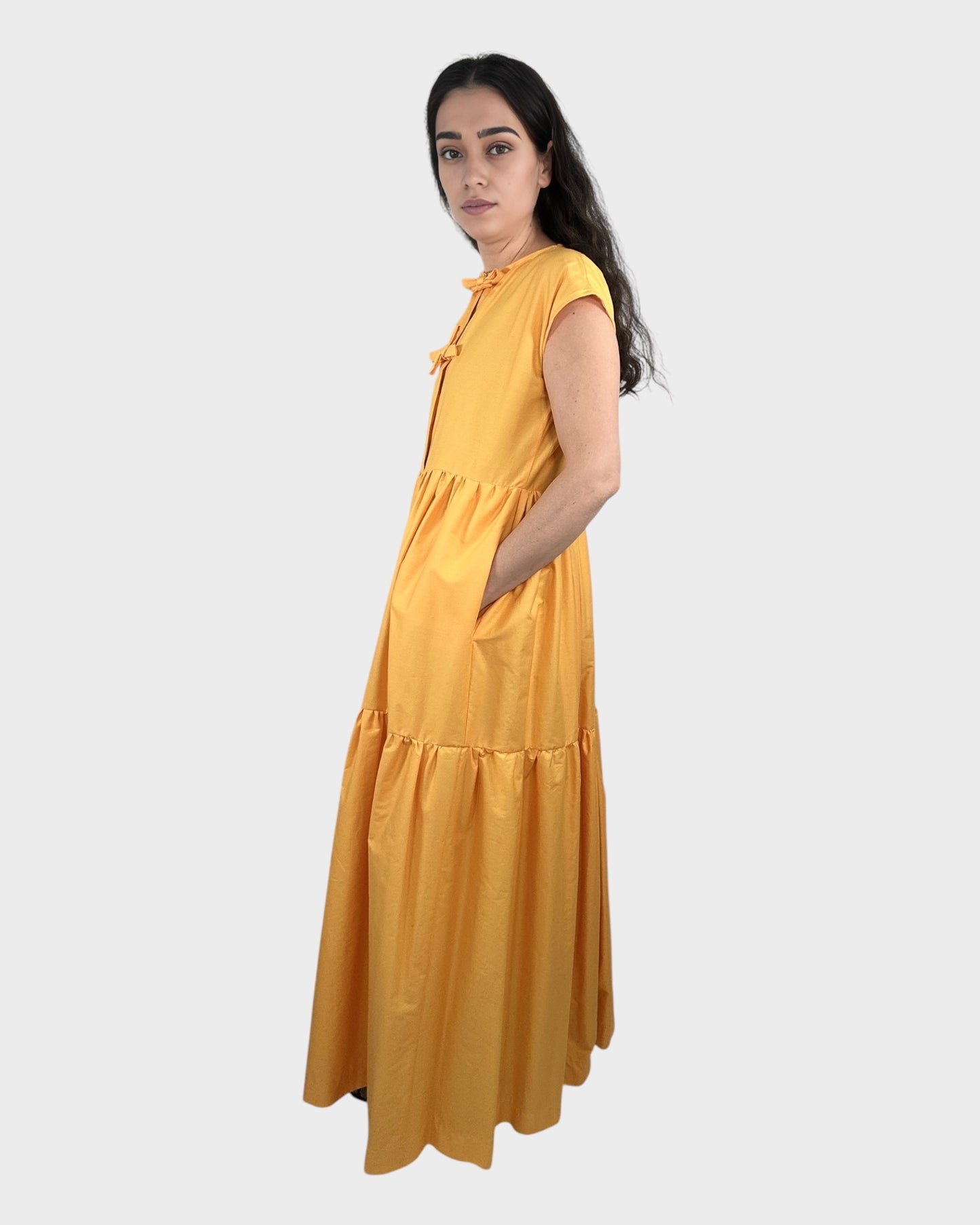 Tied Front Exaggerated Volume Maxi Dress in Yellow