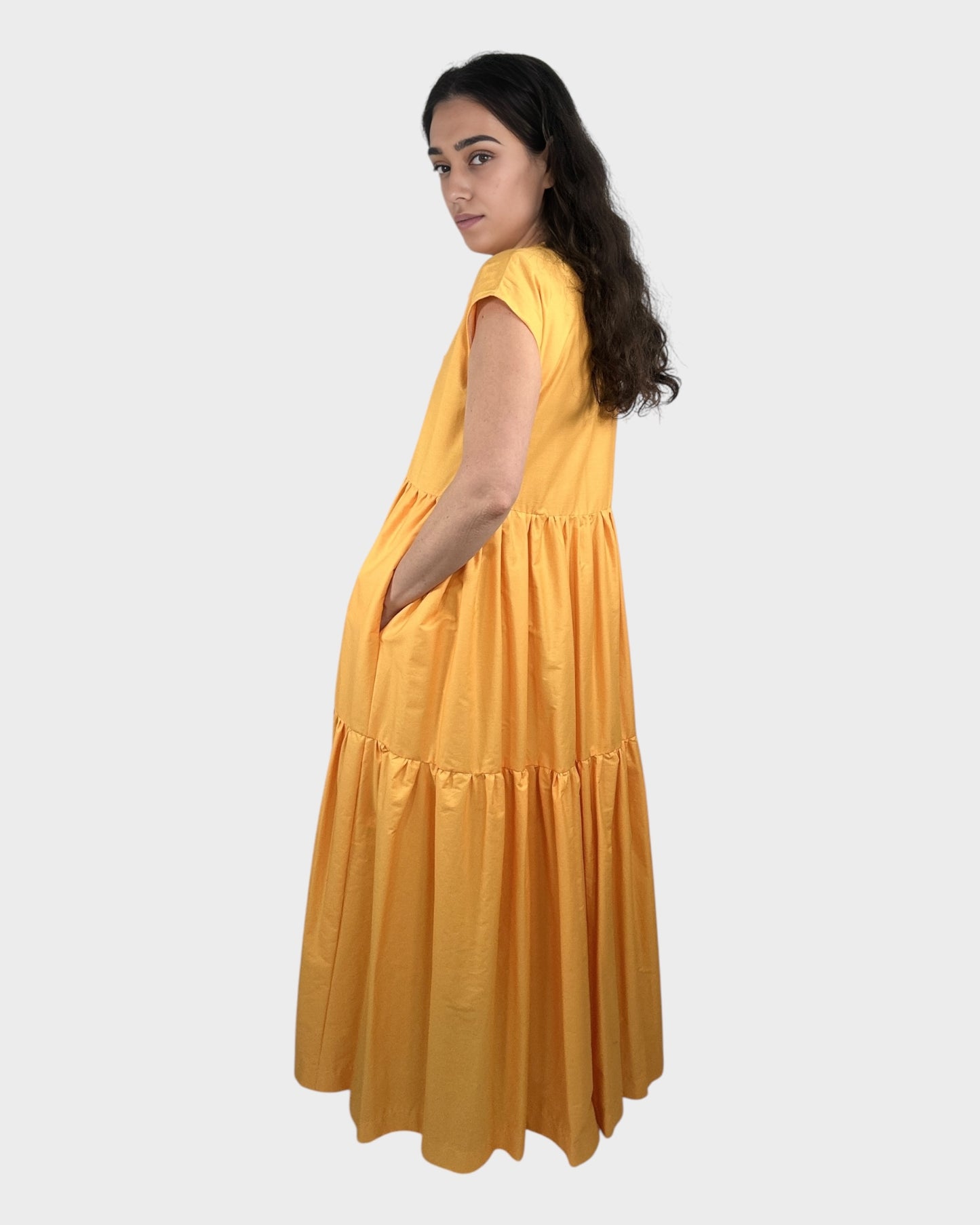 Tied Front Exaggerated Volume Maxi Dress in Yellow