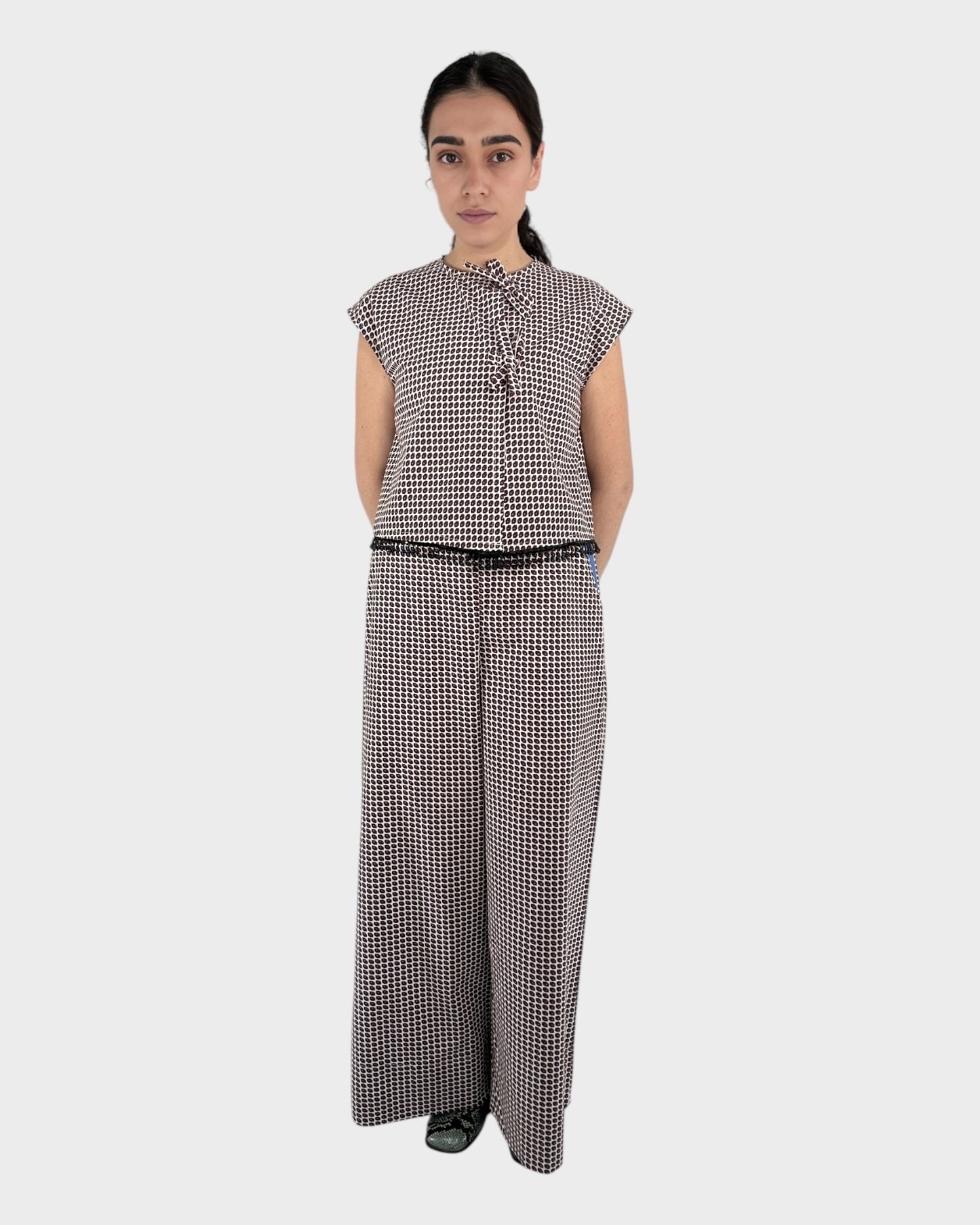 Tied Front Top &  High Waist Trousers Set