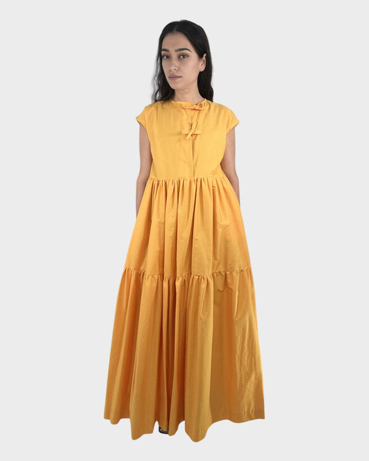 Tied Front Exaggerated Volume Maxi Dress in Yellow